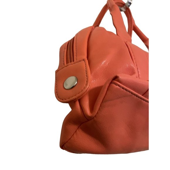 Orange Studded Synthetic Plastic Double Strap Zip Closure Hand Bag Purse - Picture 5 of 8